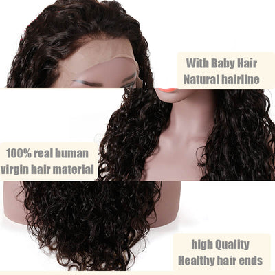 Mybhair Human Hair Natural Wave Lace Frontal Wigs For Black Women Details