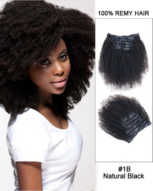 Natural Black Afro Kinky 100% Remy Hair Clip in Hair Extensions for african american 