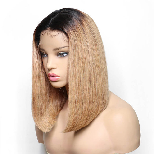 Blonde MYB Ombre 13x6 Bob Lace Frontal Wig Straight Human Virgin Short Hair