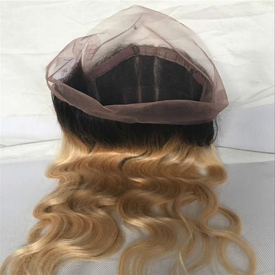 Ombre Brazilian Remy Hair Body Wave 360 Lace Band Frontal Closure For Black Women apply