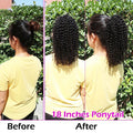 MYBhair Afro Kinky Curly Ponytail Human Hair Remy Brazilian Drawstring Ponytail Extension before after