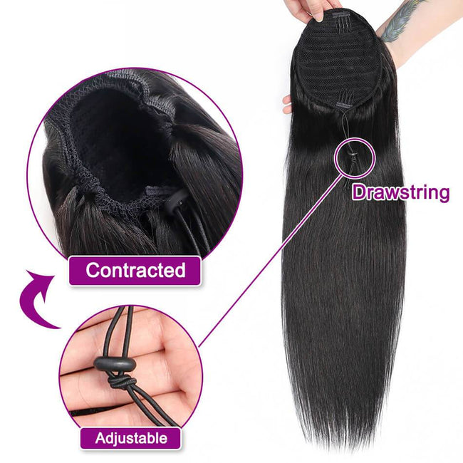 MYBHair Straight Remy Drawstring Ponytail Human Hair Brazilian Clip In Hair Extensions details
