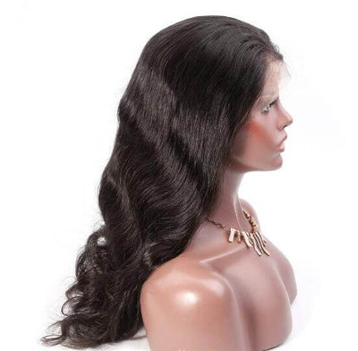 Mybhair Real Remy Hair Full Lace Human Hair Wig-Natural Black Wavy