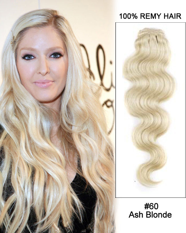 Mybhair Ash Blonde Body Wave 100% Remy Hair Huaman Clip in Extensions 