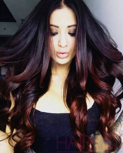 Mybhair Black Plum Red Ombre 100% Remy Hair Human Hair Full Lace Wig-#1B/99J  Body Wave Reivews