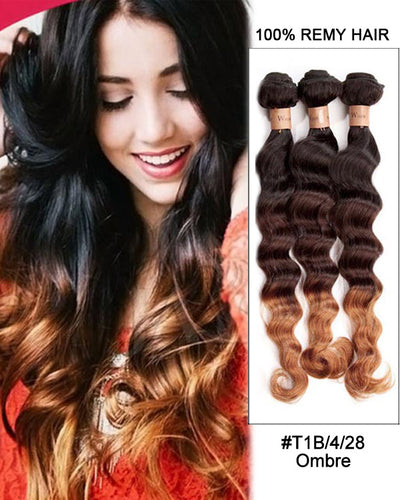 Mybhair 3 Bundles Ombre Deep Wave Wavy Hair Weft  Remy Human Hair Extensions