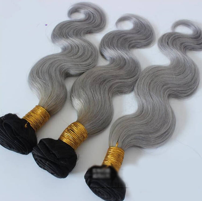 Hairthy Black Grey Ombre Weave Weft Remy Human Hair Extensions 3 Bundles
