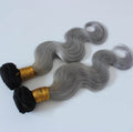 Hairthy Black Grey Ombre Weave Weft Remy Human Hair Extensions 2 Bundles