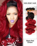 Mybhair Hair Weave Body Wave Weft Remy Human Hair Extensions - Black Red Ombre Hair Two Tones