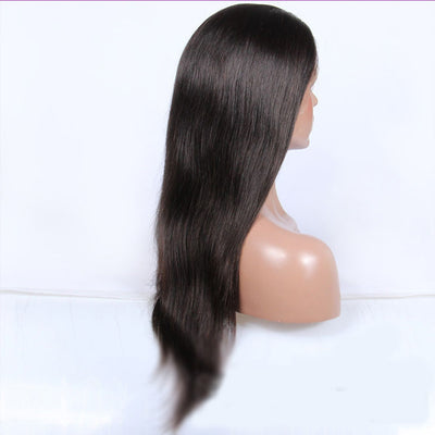 Mybhair Natural Straight brazilian Remy Human Hair Full Lace Wigs-#1B Natural Black right side
