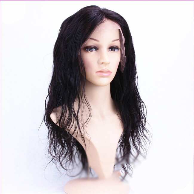Mybhair Wavy 100% Brazilian Remy Hair Full Lace Human Hair Wig-#1B Natural Black