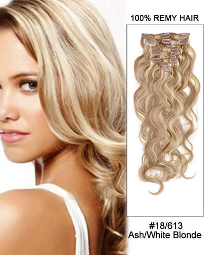 Hairthy Body Wave 100% Remy Real Hair Clip In Human Hair Extensions - 7pcs #18/613 Ash White Blonde
