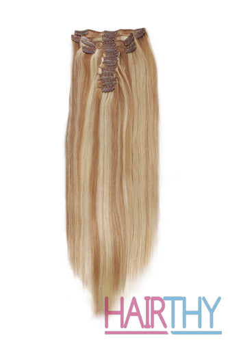 Best Hairthy Straight 100% Remy Hair Clip In Human Hair Extensions -7pcs #12/613 Brown/Blonde