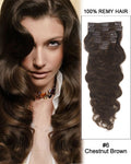 Chestnut Brown Body Wave 100% Remy Hair Clip in Hair Extensions LookBook
