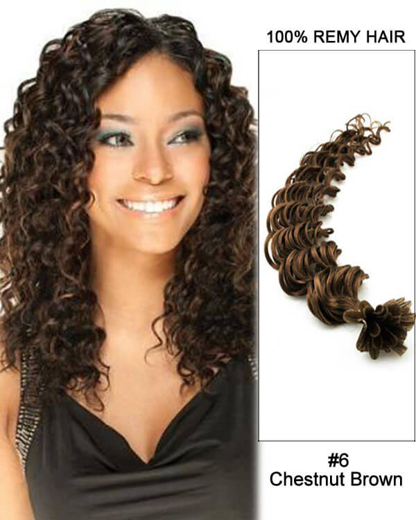 Mybhair Chestnut Brown Deep Wave Nail Tip U Tip Remy Human Hair Keratin Fusion Hair Extensions