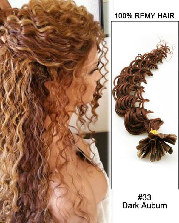 Mybhair #33 Dark Auburm Deep Wave Nail Tip U Tip Remy Human Hair Keratin Fusion Hair Extensions