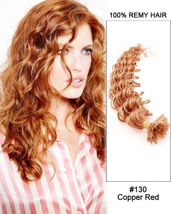 Mybhair #130 Copper Red Deep Wave Nail Tip U Tip Remy Human Hair Keratin Fusion Hair Extensions