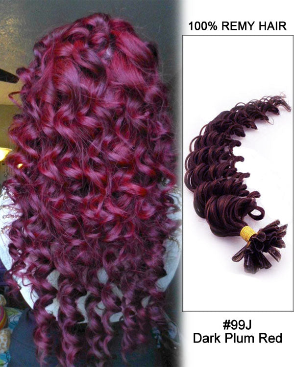 Mybhair #99J Dark Plum Red Deep Wave Nail Tip U Tip Remy Human Hair Keratin Fusion Hair Extensions