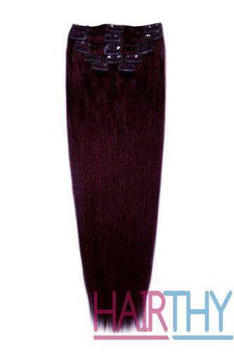 Mybhair Straight Clip in Remy Human Hair Extensions For Thin Hair - 11pcs #99J Dark Plum Red Cookbook