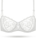 Embroidered Lace Unlined Bra Demi Sheer See Through Underwire Bras White - WingsLove