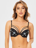 Floral Lace Embroidery Push Up Bra Black - WingsLove
