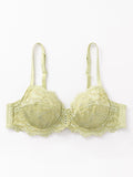 Floral Lace Non-Padded Full Coverage Underwire Bra Green - WingsLove