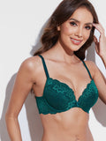 Floral Lace Push Up Lightly Padded Demi Plunge Bra - WingsLove