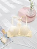 Front Closure Underwire Push Up Lace Bra Nude - WingsLove