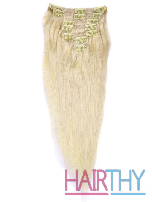 Mybhair 100% Brazilian Remy Hair Clip in Human Hair Extensions Medium Blonde Straight show