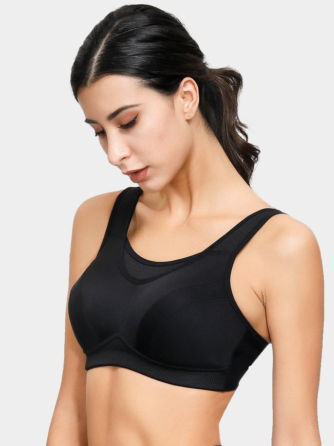 High Support Solid Sports Bra Black - WingsLove
