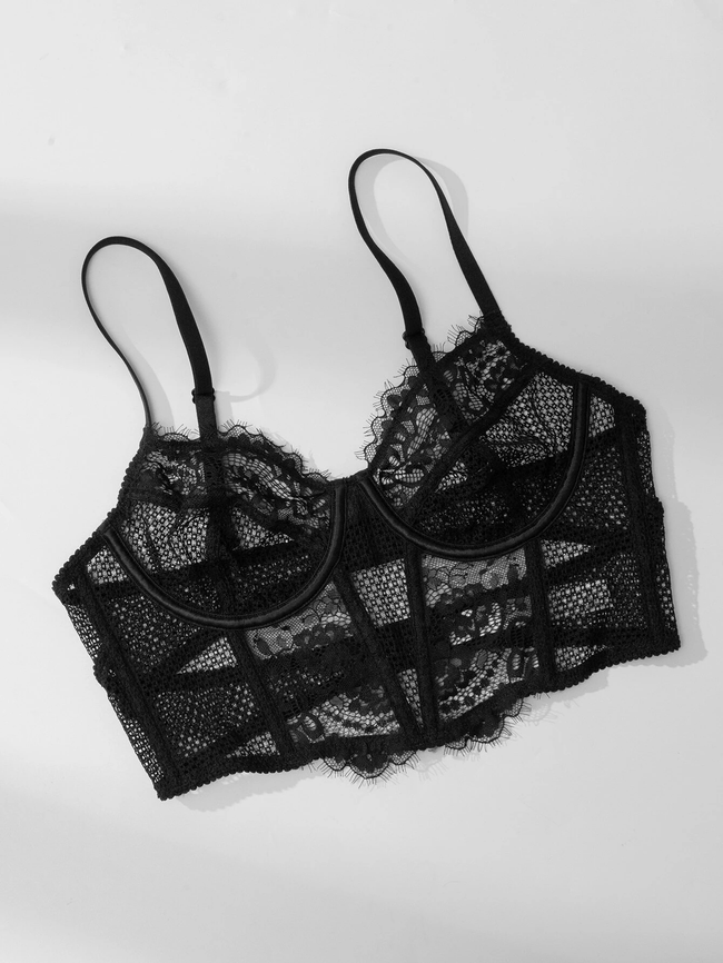 Lace Balconette See Through Underwire Multiway Bralette Black - WingsLove