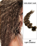 Mybhair Light Chestnut Deep Wave Nail Tip U Tip Remy Human Hair Keratin Fusion Hair Extensions 