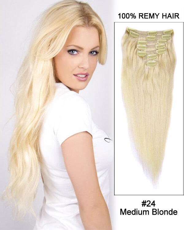 Mybhair100% Brazilian Remy Hair Clip in Human Hair Extensions Medium Blonde Straight Cookbook