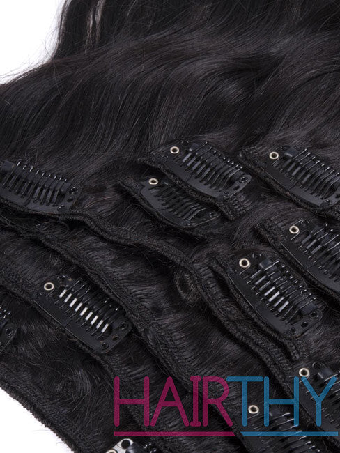 Mybhair Off Black Body Wave 100% Remy Hair Clip In Hair Extensions For Natural Hair - 7pcs#1B Clips