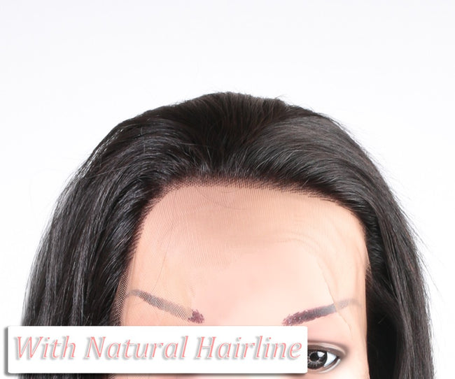 Mybhair Remy 100% Human Hair Straight 360 Lace Frontal Closure Wigs 180 Density with natural Hairline