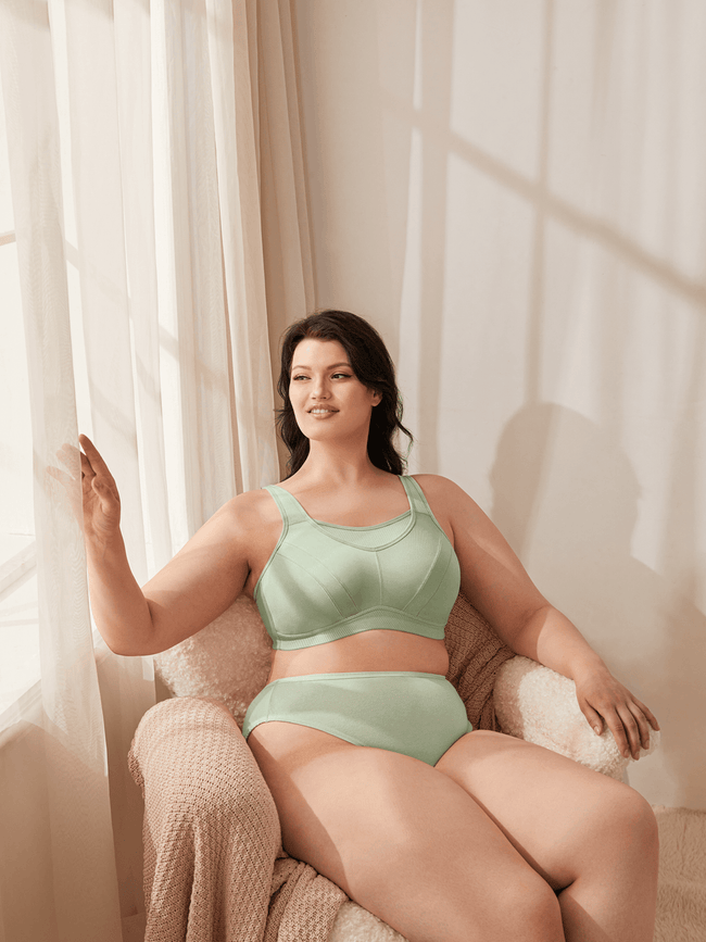 Plus Size High Impact Large Bust Full Coverage Workout Bras Green - WingsLove
