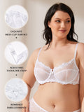 Plus Size See Through Unlined Underwire Lace Bra White - WingsLove