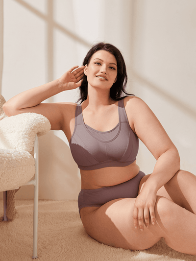 Plus Size Solid Absorb Breathable Sports Bra Amber - WingsLove