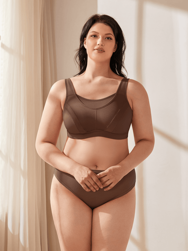Plus Size Sorb Breathable Sports Bra Coffee Brown - WingsLove