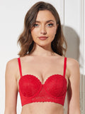 Strapless Floral Lace Underwire Bra Lava Red - WingsLove