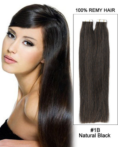 Mybhair Black Tape in Remy Hair Human Hair Extensions For Natural Hair-40 Pieces #1B