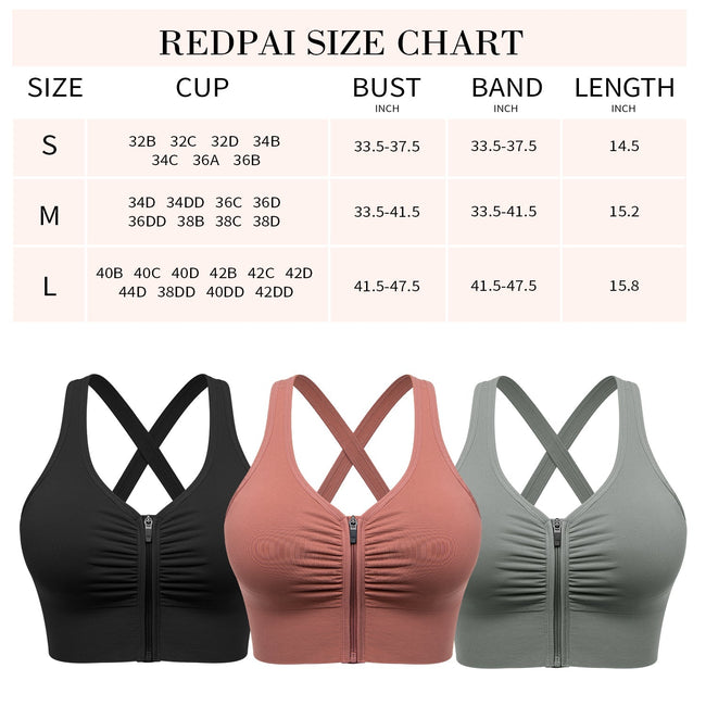 Zip Front Bra Padded Low Impact Wirefree - WingsLove
